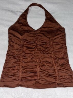 ••• SOLD ••• BCBGMAXAZRIA Ruched Halter Top in Chocolate Brown Women’s Size M/L